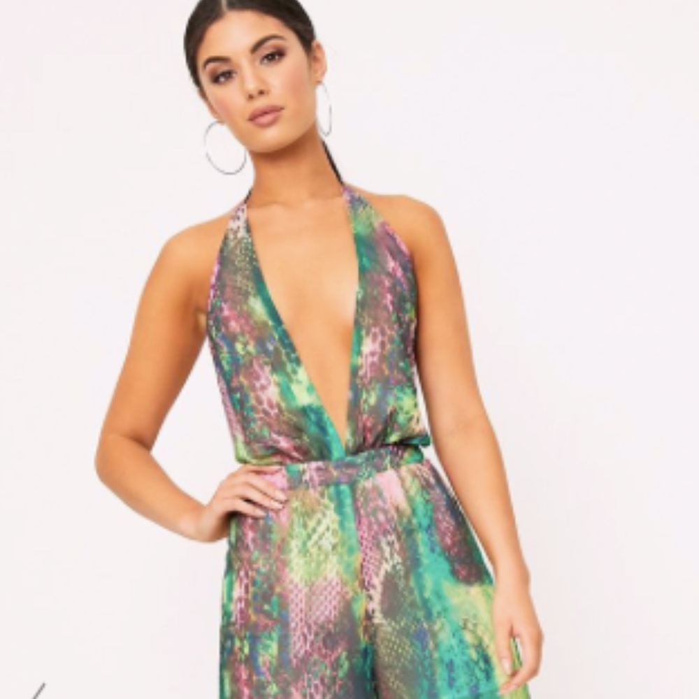 Pretty Little Thing Maybell Neon Snake Jumpsuit